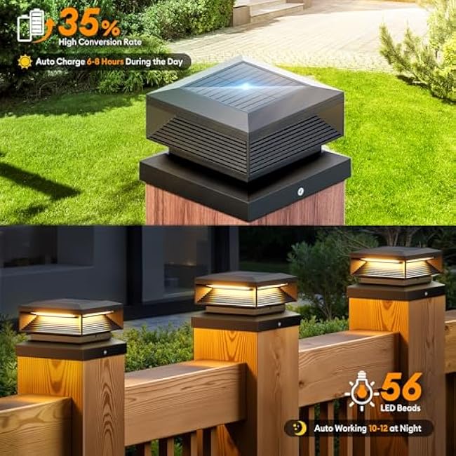 LETMY 2X Bigger Size Solar Post Cap Lights for 4x4 5x5 6x6 Vinyl Wooden Posts