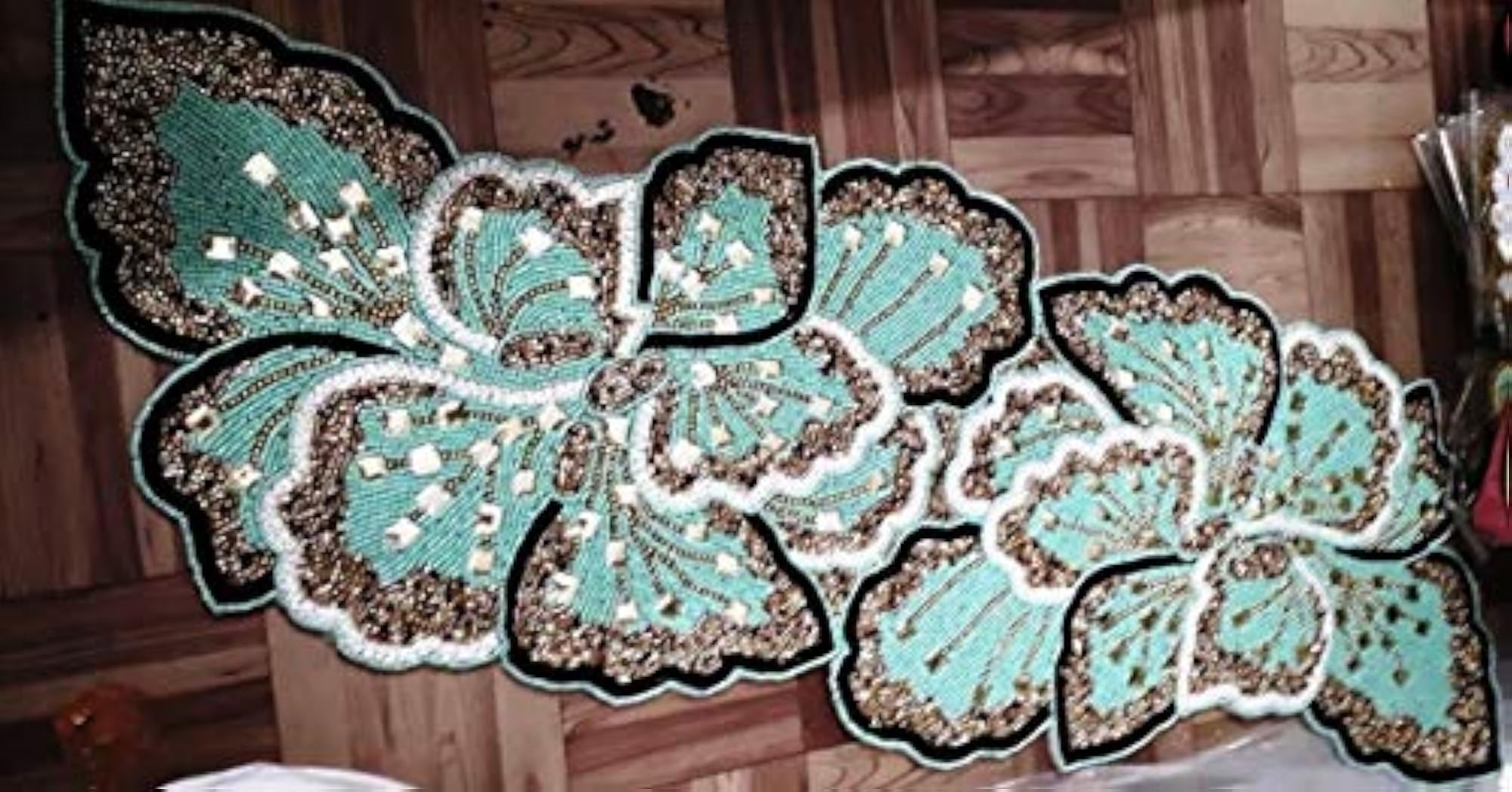 Handcrafted Beaded Dining Table Runner, Turquoise Design