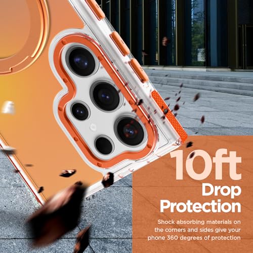 Image of Magnetic for Samsung Galaxy S23 Ultra Case with 360 Stand [Compatible with Magsafe] [Fluorescent Design] [1 Screen Protector] Slim Translucent Matte Case for Galaxy S23 Ultra 6.8 inch, Orange