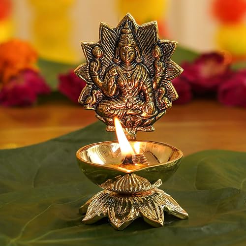 Image of Behoma 100% Pure Brass Laxmi Diya for Pooja Room | Lakshmi Idol for mandir | Maa Laxshmi Devi Decoration Item | Ideal for Housewarming, Wedding, Anniversary, Festival, Spiritual & Gift Purposes