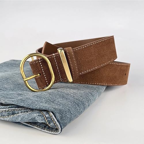Wide Suede Belt Ladies Women Genuine Leather Belts Fashion Thick Brown Waist Belt with Gold Buckle for Jeans Dress Casual2