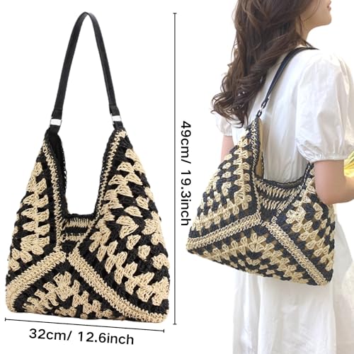 Adjustable Shoulder Strap Straw Beach Handbag,Striped Weave Beach Shoulder Bag, Vacation Summer Bags for Women2