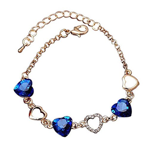 19 Likes Heart Blue Stone Charm Girls Bracelet Albr0031Bl