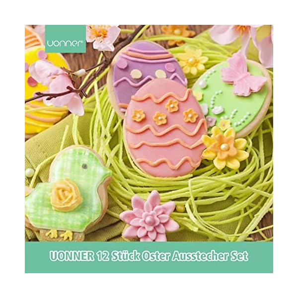 UONNER Cortador de galletas de Pascua, 12 unidades, cortador de galletas de Pascua, conejo, cabeza de conejo, zanahoria, polluelo, huevo, narciso, hoja, mariposa, cruz - Imagen 8