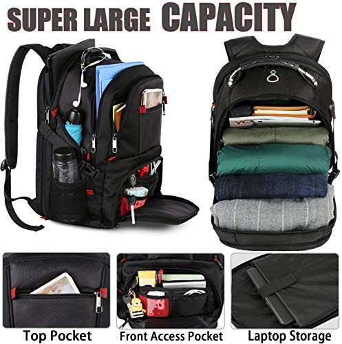 YOREPEK Backpack for Men,Extra Large 50L Travel Backpack with USB Charging Port,TSA Friendly Business College Bookbags Fit 17 Inch Laptops,Black
