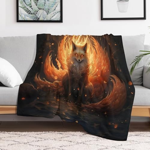 Couverture douce en flannel Nine Tailed Renard, plaid chaud et léger de 150×200cm