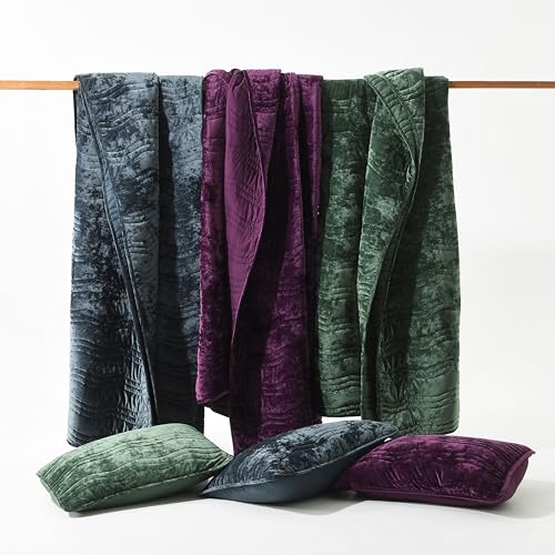Image of Velvet Quilt, Purple King Size Comforter Set, Luxury Bedding,Soft Plush King Bedspread, Machine Washable Coverlet,All-Season 3 Pieces