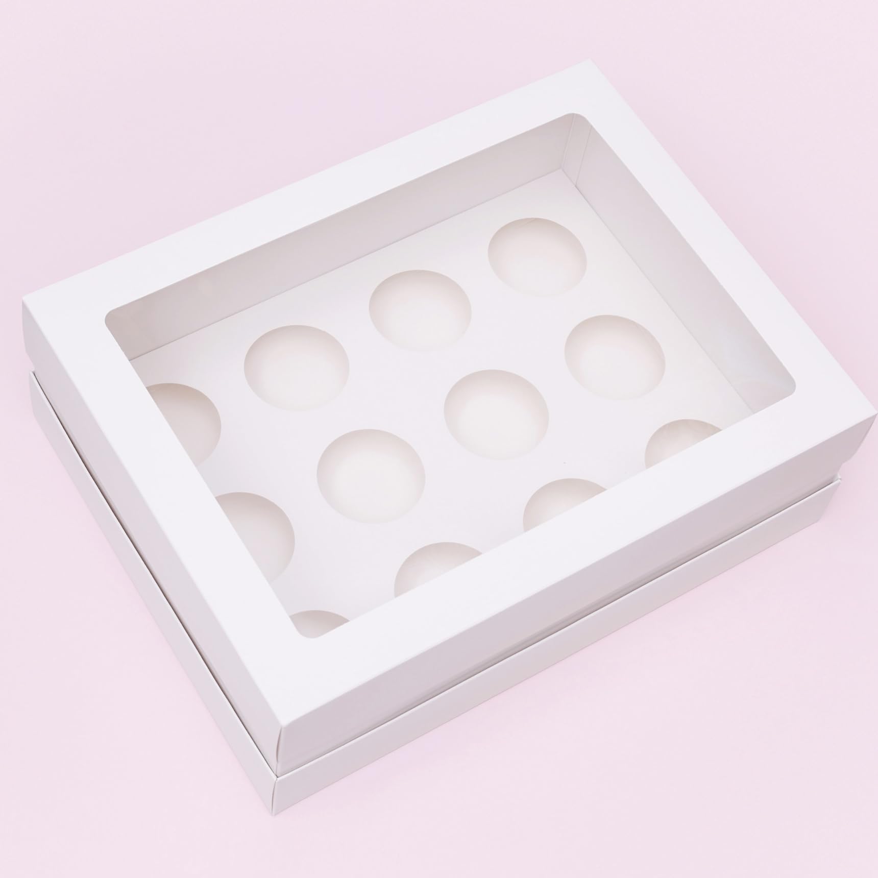 The Baked Studio - Confezione da 5 scatole per cupcake extra profonde con prolunga, per cupcake alti, coperchio trasparente con finestra, robusta scatola regalo (12 fori)