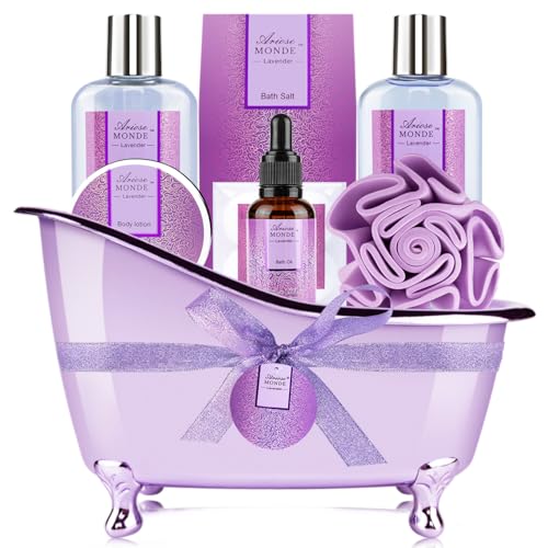 Bath-Spa-Basket-Gift-Set-Bath-Body-Gift-Set-for-Women-Lavender-Scent-Includes-Body-Lotion-Shower-Gel-Bath-Salts-Bubble-Bath-Bath-Fizzers-Bath-Oil-Birthday-Bath-Set-Gift-Idea