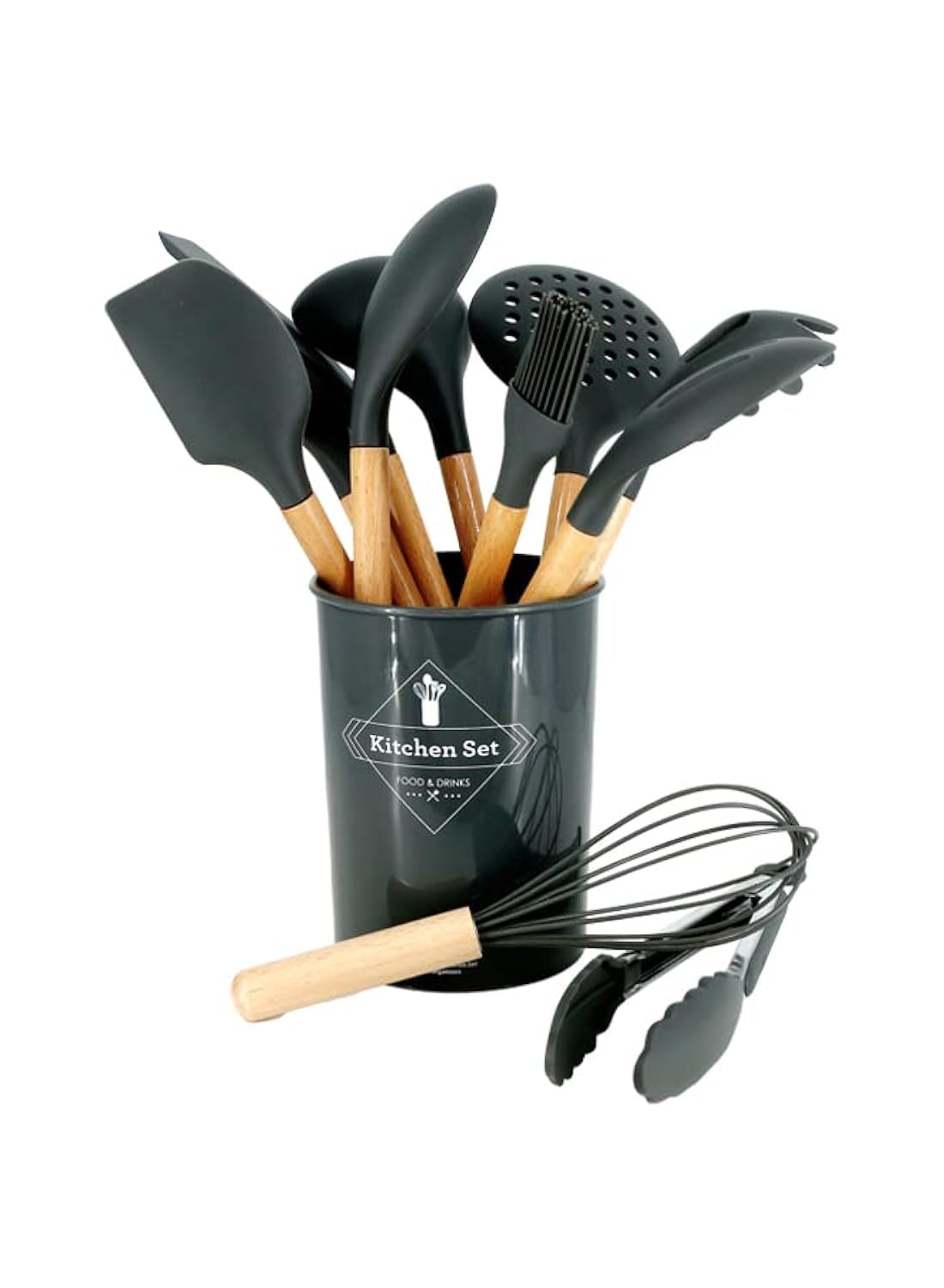 12Pcs Silicone Kitchen set |Wooden Utensils Tool for Nonstick Cookware Cooking Utensils Set with Wood Handles for Nonstick Cookware Baking Tool