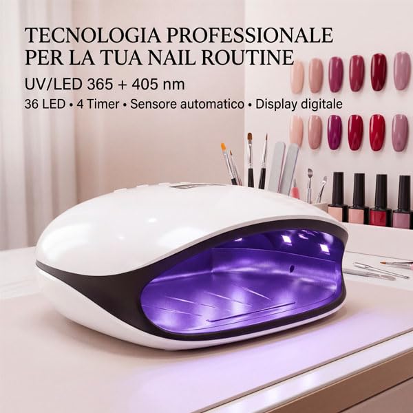 081 Store - Lampada UV LED Unghie Professionale 36 LED 365+405nm, Lampada UV LED Unghie con 4 Timer 10/30/60/99s, Sensore Infrarossi e Display Digitale, Fornetto Unghie per Gel e Semipermanente