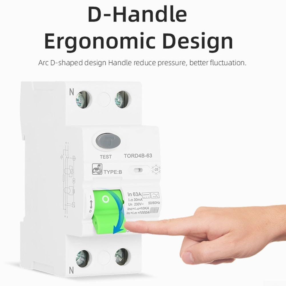 Disjoncteur différentiel de type B 2P 30 mA avec pouvoir de coupure de 10 kA, convient pour les systèmes PV, les points de charge E et les installations UPS, configuration TRD4B-63 2P pour l'industrie