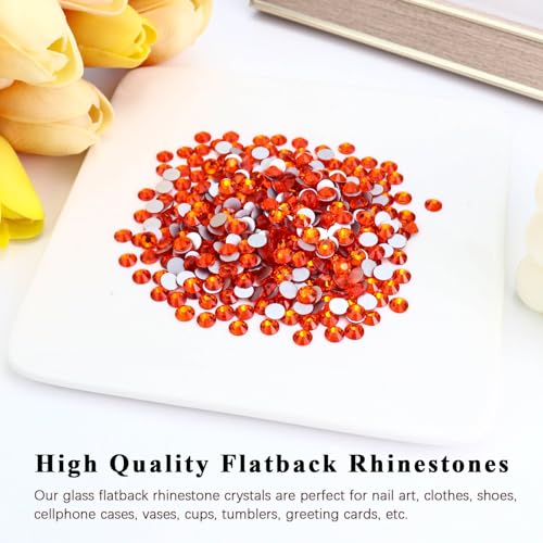 Image of 1440PCS SS3 Crystal Glass Flatback Rhinestones, Round Flat Back Crystal Gems for Nail Art and Craft Clothes, Glue Fix Diamond Stones Hyacinth /Orange Red (1.3-1.4mm)