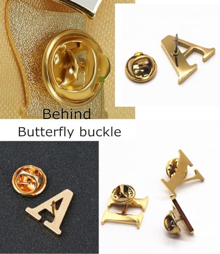 Image of vmcoatdu A-Z Initial Pins 26 Letters Pins 18K Gold Plated and Silver Tone Metal Brooch Breastpin Badge