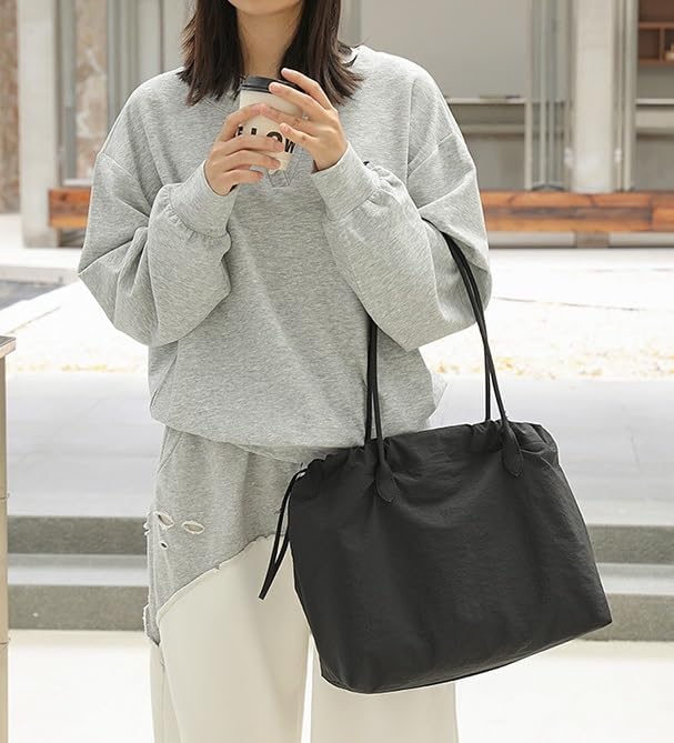 Nylon Tote Bags for Work & Travel Versatile Black Shoulder Bag Large Capacity Drawstring Nylon Bags Perfect for Everyday Use | Drawstring - Image 5