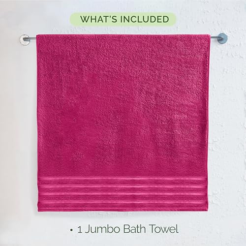 Image of Elegant Comfort 100% Turkish Cotton 4 Lines Viscose Stripe Jumbo Bath Towel - Hotel Spa Quality Extra Large 35 x 70 Inch Bath Towel Ultra Soft, Super Absorbent Quick Dry Large Bath Towel, Hot Pink