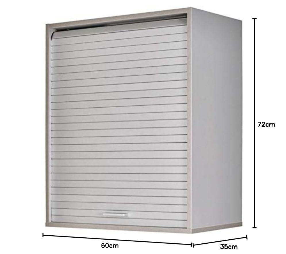 SIMMOB Küchenschrank Oberschrank Hängeschrank mit Rolladentür, Jalousienschrank, Silber, 60x35x72 cm BTH