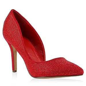 stiefelparadies Damen Schuhe 116933 Pumps ROT Steinchen 35 Flandell