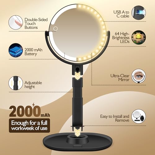 MOMOKUBA Makeup Mirror with Light, 30X Magnifying & Height Adjustable, Magnifying Mirror with Light 3 Lighting Modes and Stepless Dimming, Vanity Mirrors for Bathroom, Birthday Gift for Women, Black - Cosy Home Interiors MOMOKUBA Makeup Mirror with Light, 30X Magnifying & Height Adjustable, Magnifying Mirror with Light 3 Lighting Modes and Stepless Dimming, Vanity Mirrors for Bathroom, Birthday Gift for Women, Black - Image 5