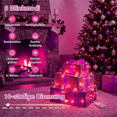 Image of 6 Pack Rechargeable Fairy Lights with Remote & DIY Timer, 7ft 20LED Dimmable Silver Wire String Light for Mason Jar, Mini Twinkle Lights for Indoor Christmas Bedroom Wedding Decor, Pink