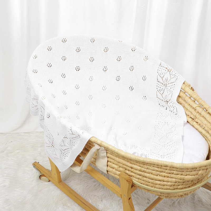 LAWKUL Cellular Blanket Baby 100% Cotton Knitted Soft Knit Crochet Blankets for Newborn Boy Girls Infants 100x80cm White - Image 4