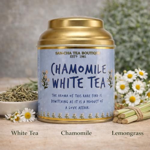 Image of Sancha Chamomile White Tea | 25g Loose Leaf | Silver Needle White Tea with Chamomile Blossoms | Floral & Smooth