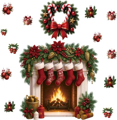 CHDITB Große Kamin Wandaufkleber,3D Frohe Weihnachten...