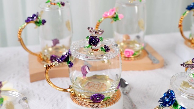 Amazon.com | Nuanchu 4 Sets Flower Glass Tea Cups, Pink, Purple