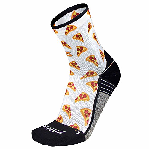 Image of Zensah Limited Edition Running Socks - Anti-Blister Comfortable Mini-Crew Sport Socks, Moisture Wicking (Small, Pizza-White)
