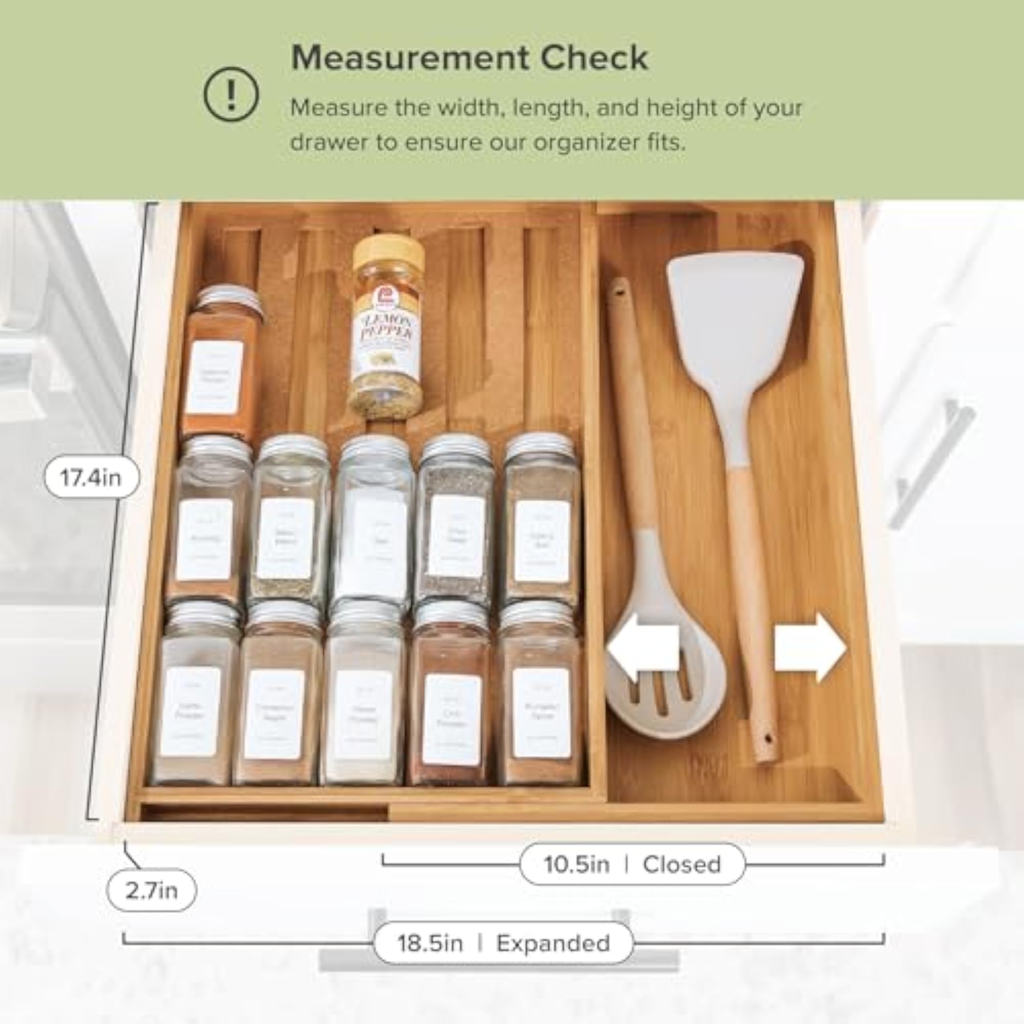 Spice Drawer Organizer with Expandable Storage