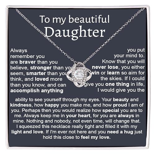 To My Beautiful Daughter Necklace, Daughter Necklace From Mom With Luxury Box, Daughter Gift From Mom, Daughter Birthday Gifts From Mom, Love Knot Necklace For Daughter, Mother Daughter Necklace