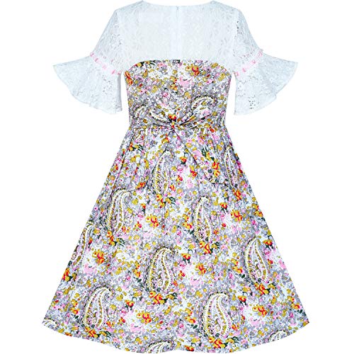 Sunny Fashion Girls Dress Lace Bell Sleeve Paisley Pattern Vintage Size 4-82