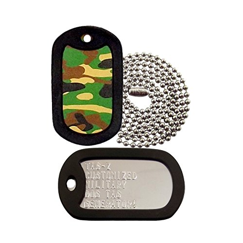 Tag-Z Military Dog Tags - Custom Embossed Dog Tag Set - Woodland Camo