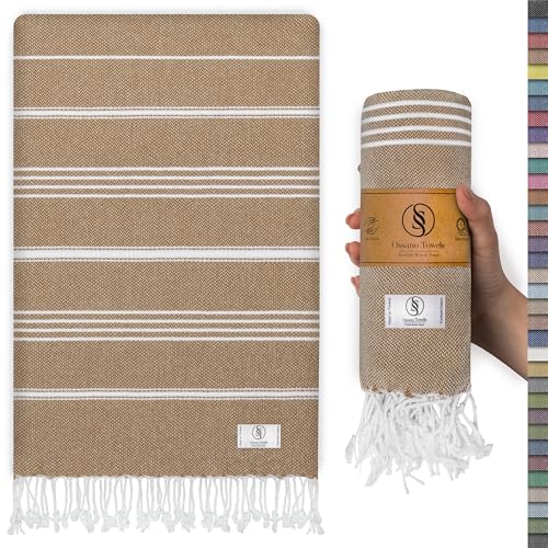 Ossano Towels Toalla de playa turca de gran tamaño, suave, de secado rápido, sin arena, absorbentes, perfecta para la playa, viajes, piscina y baño (39 x 71 pulgadas), color latte