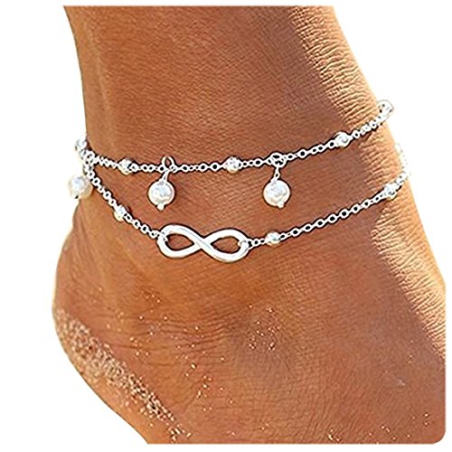 CrazyPiercing Anklet Bracelet, 8 Shape Ankle Bracelet, Double Chain Ankle Bracelets, Infinity Endless Love Symbol Beach Anklet Bracelet, Adjustable Barefoot Sandals Beach Foot Gift for Women