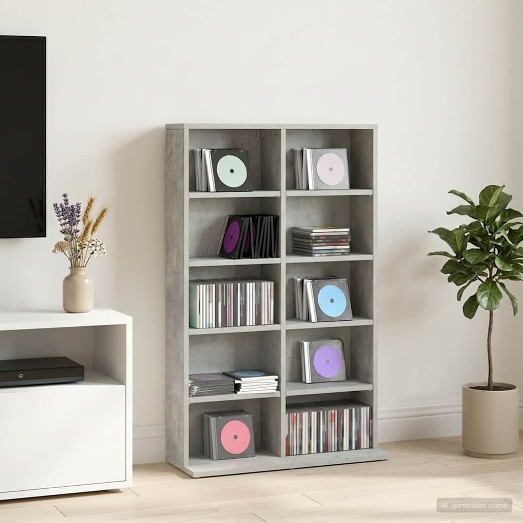 Mueble para CD gris cemento 65 x 23,5 x 97,5 cm de madera ingenierizada