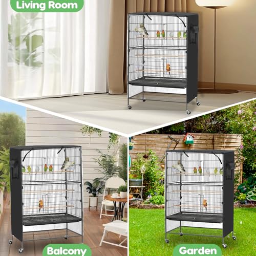 Image of Bird Cage Cover, Large Birds Cage Covers for Night, Birds Cover for Cage with Adjustable Front Curtain, Blackout & Breathable Birdcage Covers for Parrot, Small Animals(Not Include Bird Cage)