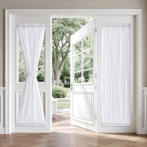 MIULEE Non-See-Through French Door Curtains for Door Window Privacy Light Filtering Sheer Curtains for Decoration Window Drapes with Rod Pocket and Tie Back White 26 x 72 inches 2 Panels