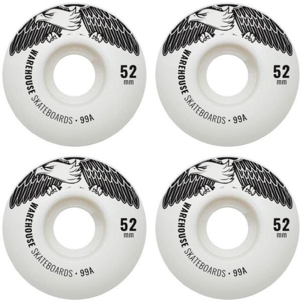 Warehouse Street Eagles White Skateboard Wheels - 52mm 99a (Set of 4)