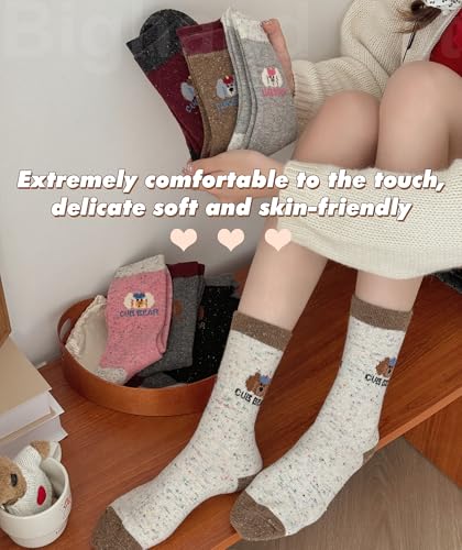 Image of IIG Cute Warm Wool Socks for Women Super Cozy Thick Crew Winter Socks Gifts, 5 Pairs