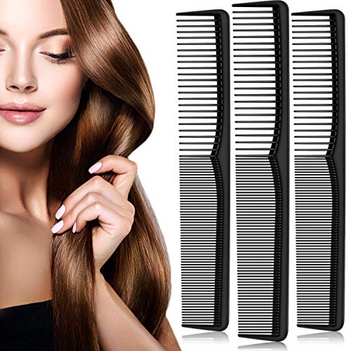 3 Pieces Carbon Cutting Combs Fine and Wide Tooth Comb Hair Dressing Styling Comb Black Barber Combs Heat Resistant Hairdresser Comb for Men Most Hair Types