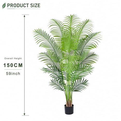 Image of 5.2ft Artificial Palm Tree Indoor Plant Tall Fake Tropical Paradise Palm Tree in Pot with Real Bark Design Faux Areca Palm Tree for Home Office Living Room Bedroom Farmhouse Modern Decor 1pcs