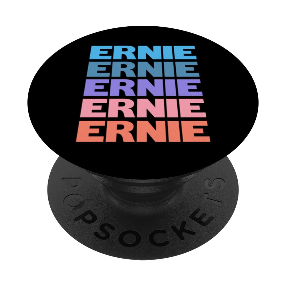 Funny Modern Repeated Text Design First Name Ernie PopSockets Swappable PopGrip, Black