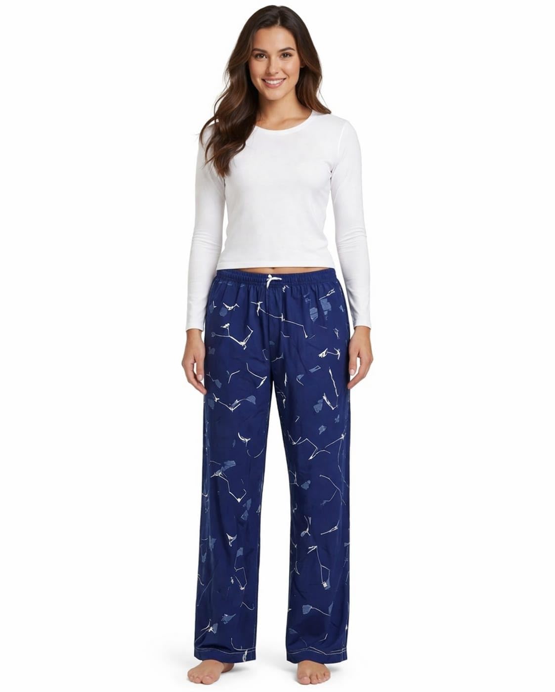 Women's Cotton Pyjama Pants, Blue Printed and Red Floral, Elasticated Waist, Comfortable Lounge Wear, Pack of 2-image-6