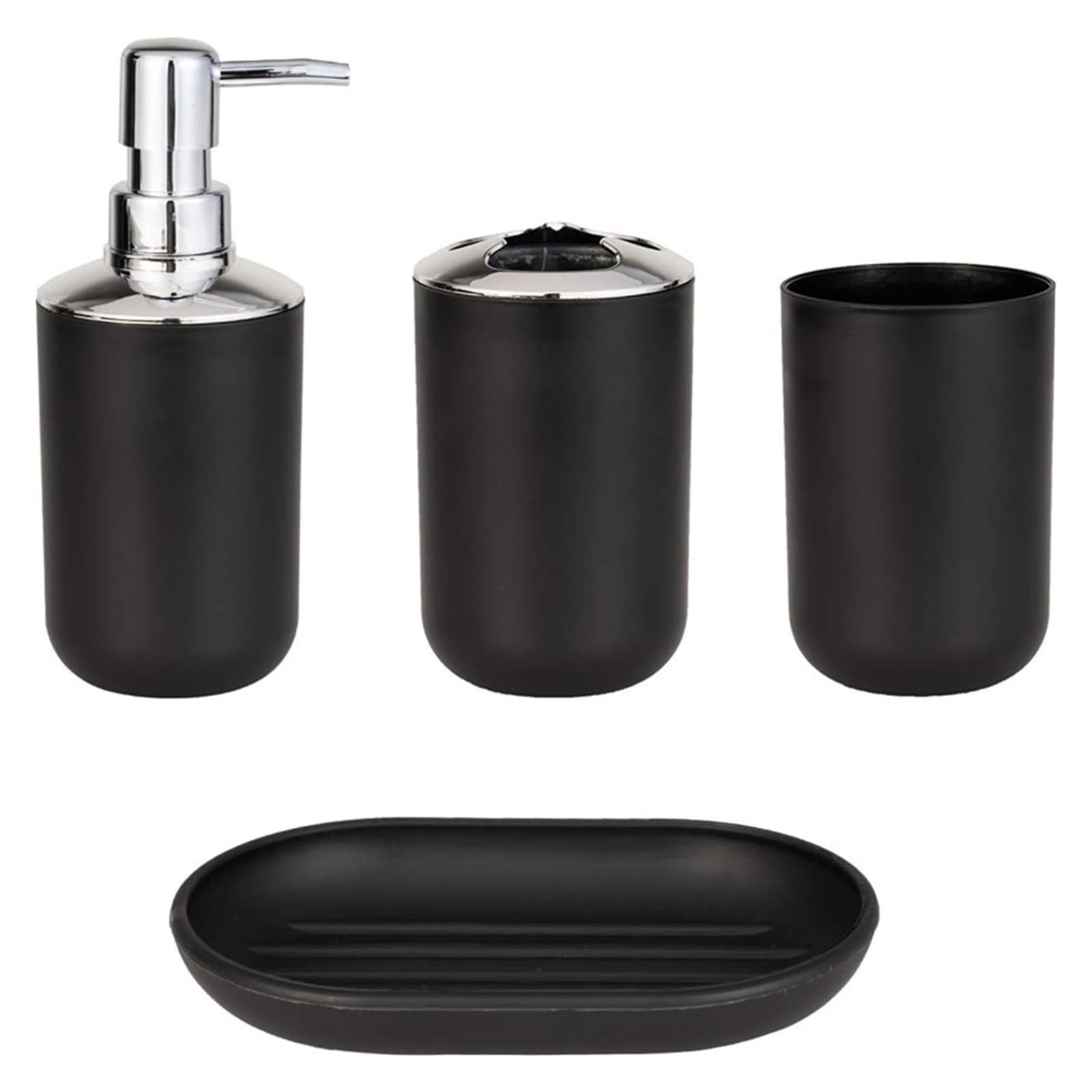 Bathroom Soap Dispenser Set 4pcs Luxury Bathroom Accessories Plastic Toothbrush Holder Cup Soap Dispenser Dish Toilet Pump Bottle Set(Black)