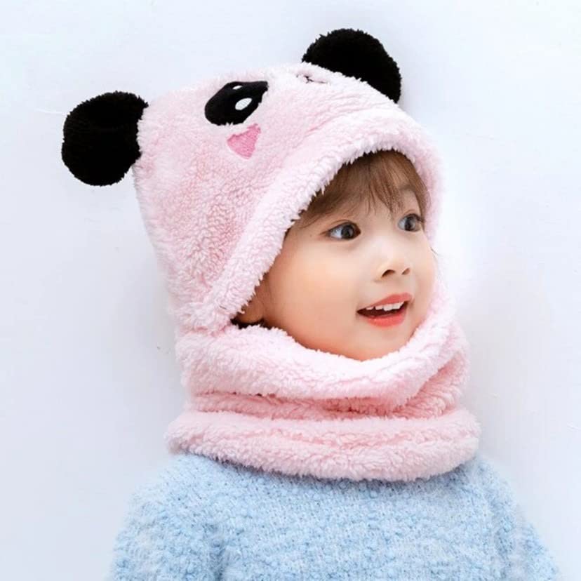 Image of TopiBaaz Cute Panda Cartoon Monkey Cap for Boys and Girls (Pack of 1) | Age - 6 Years to 12 Years |Free Size | Plush Wool | Winter Cap | Neck Scarf