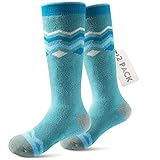 OutdoorMaster 2 Paar Unisex skisocken Kinder, Winter Snowboarding Atmungsaktive thermische Socken für Mädchen und Jungen für Outdoor-Sportarten mit Über die Wade Design/Anti-Rutsch-Bündchen