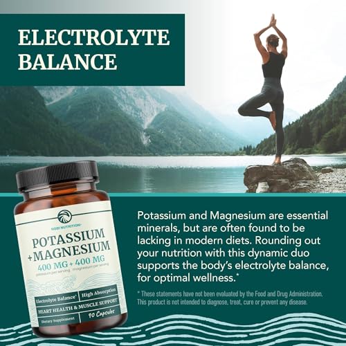 Image of Potassium Magnesium Supplement | High Strength Electrolyte Balance for Heart Health & Muscle Support | 400 MG Potassium + 400 MG Magnesium | Energy, Bone Health, Sleep & Mood Support | 90 Ct.