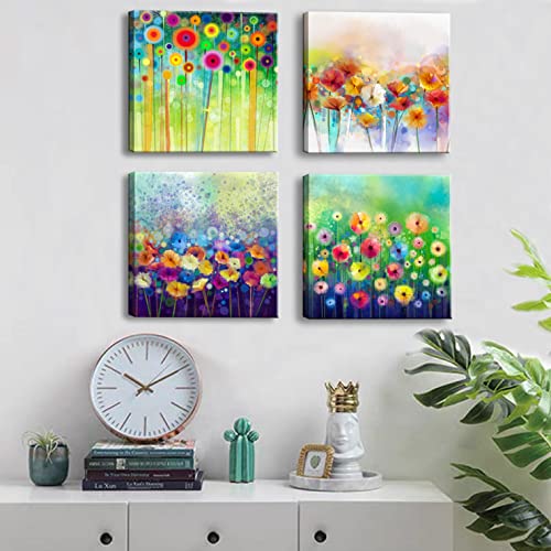 Image of Colorful Flowers Canvas Wall Art, Abstract Floral Artwork Painting Prints Modern Watercolor Pictures Framed for Living Room Bedroom Bathroom Office Home Decor - 12 inchx12 inch
