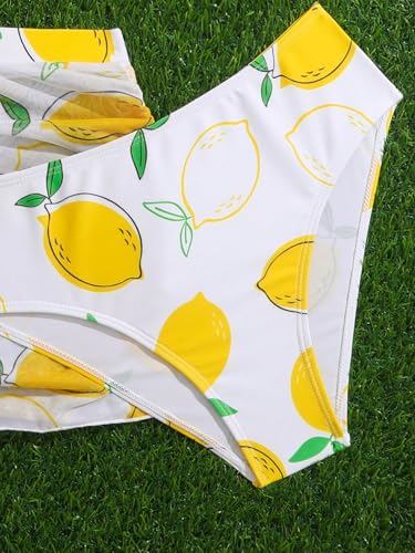 Girl's Swimsuits 3 Piece Lemon Print Sleeveless Bathing Suits with Ruched Cover Ups Skirt4